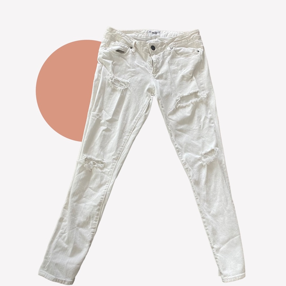 Paige white distressed denim skinny jeans size 29